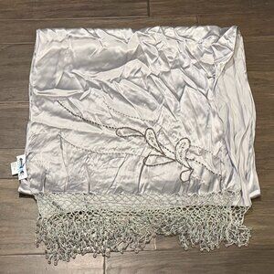 Sue Wong SILK Scarf Shawl 5 Runner Evening Large Hand Beade Platinum Silver Grey